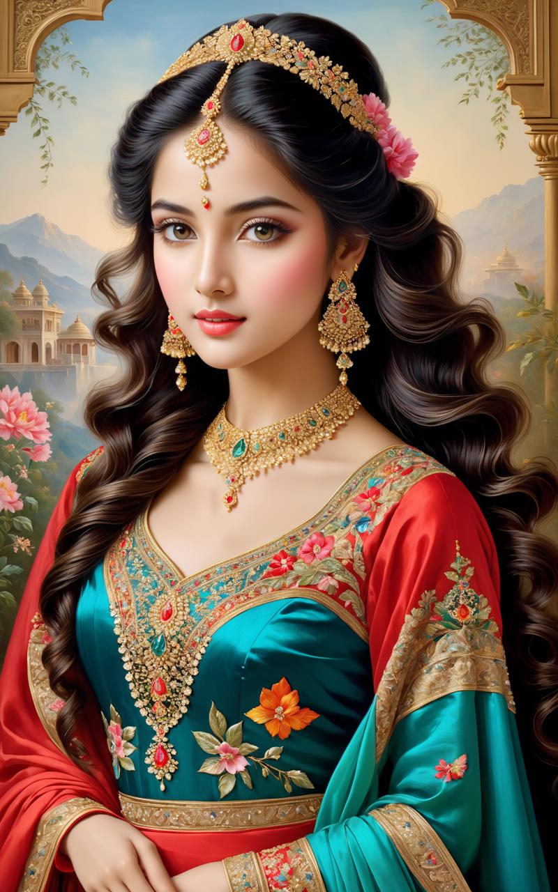 05180-1424402919-This captivating painting portrays a resplendent young woman adorned with an array of exquisite embellishments. Her ethereal bea.png